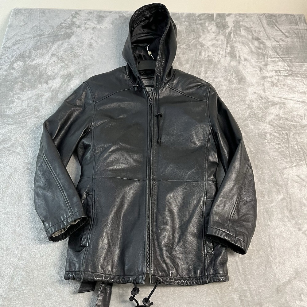 Womens L Pelle Studio Wilsons Leather Hooded Jacket Black Thinsulate Coat Belt